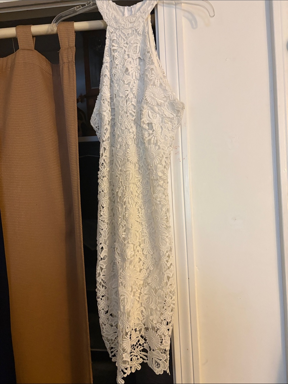 Crystal Doll White Floral Lace Halter Midi Dress